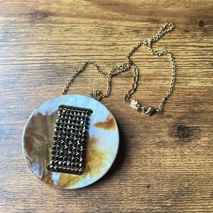 Swarovski Brown & White Plastic Disc Gold Tone Necklace